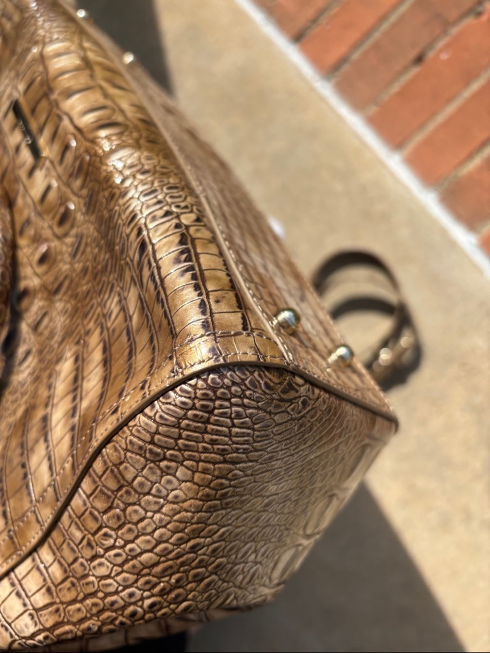 Brahmin Croc-Embossed Satchel Handbag - Brown - Picture 8 of 15
